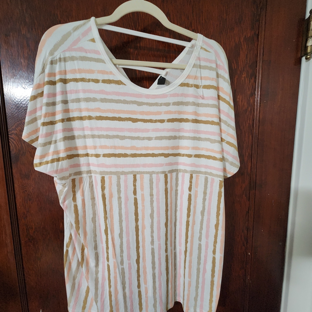 Casual Striped Short Sleeve Top in Pink and Tan